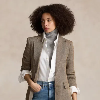 Polo Ralph Lauren Herringbone Linen-blend Blazer In Brown/cream Herringbone