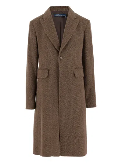 Polo Ralph Lauren Herringbone Single-breasted Coat In Green