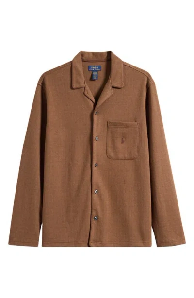 Polo Ralph Lauren Herringbone Twill Pajama Top In Brown