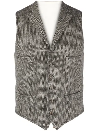 Polo Ralph Lauren Herringbone V-neck Waistcoat In Schwarz