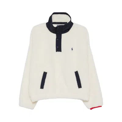 Pre-owned Polo Ralph Lauren Hi Pile-knt-long Sleeve-funnel-pullover 'clubhouse Cream Multi' | Women's Size Xl