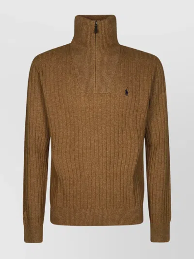 Polo Ralph Lauren High Collar Knit Sweater In Brown