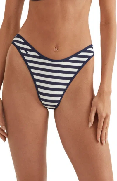 Polo Ralph Lauren High Leg Scoop Bikini Bottoms In White Navy