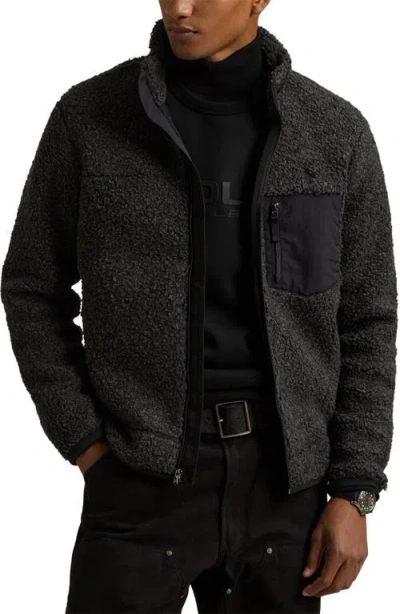 Polo Ralph Lauren High Pile Bonded Fleece Jacket In Black Marl Heather