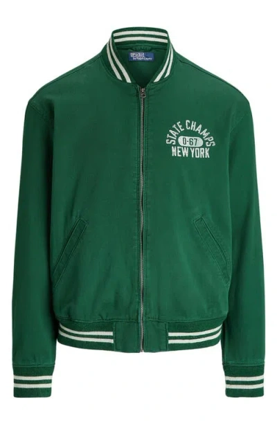 Polo Ralph Lauren High Ridge Twill Varsity Jacket In New Forest