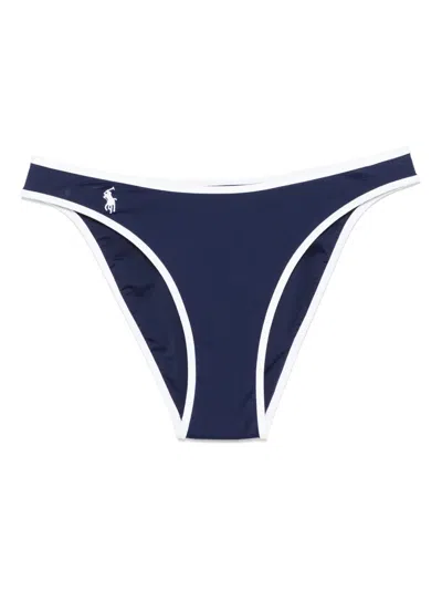 Polo Ralph Lauren Navy Blue High Waist Bikini Bottom With Logo In Nay