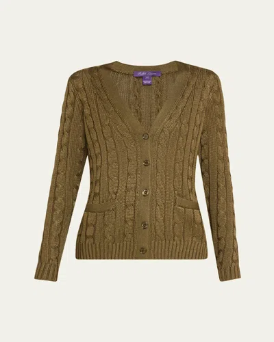 Polo Ralph Lauren High Shine Cable-knit Cashmere Cardigan Sweater, Green