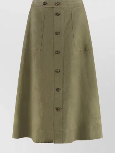 Polo Ralph Lauren High Waist A-line Midi Skirt With Side Pockets In Green