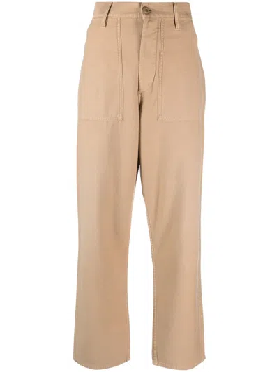 Polo Ralph Lauren High-waisted Tapered Cotton Trousers In Neutrals