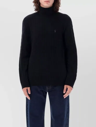 Polo Ralph Lauren Wool And Cashmere Sweater With Frontal Logo In Black