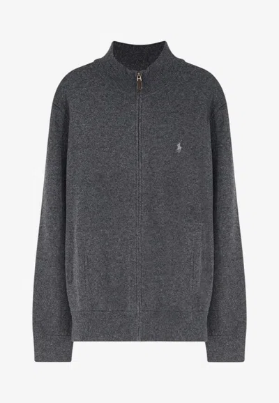 Polo Ralph Lauren High-neck Zip Cardigan In Gray