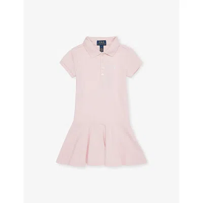 Polo Ralph Lauren Kids' Hint Of Pink W/ White Girls' Logo-embroidered Stretch-cotton Dress