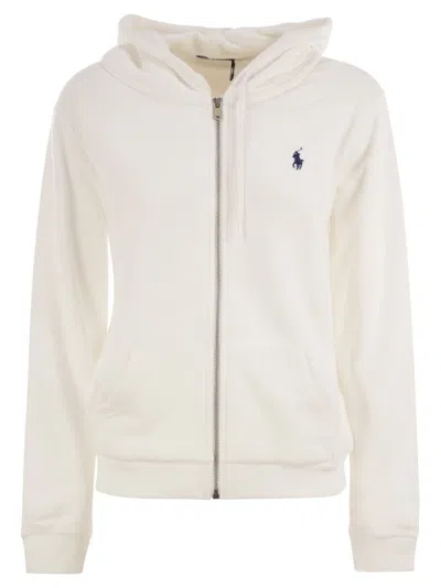 Polo Ralph Lauren Hip-length Zip Hoodie With Drawstring Hood In Neutral