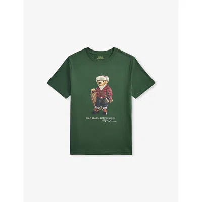 POLO RALPH LAUREN HOL25 BEAR BOTTLE GREEN BOYS' POLO BEAR COTTON-JERSEY T-SHIRT