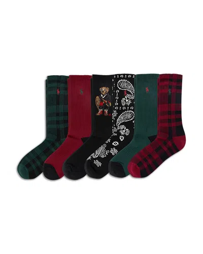 POLO RALPH LAUREN HOLIDAY BEAR CREW SOCKS, PACK OF 6
