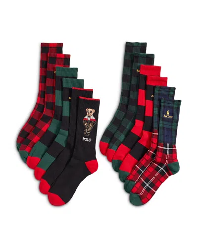 Polo Ralph Lauren Holiday Bear Crew Socks, Pack Of 6 In Multi