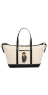 Polo Ralph Lauren Holiday Bear Mini Shopping Tote Ecru/black In Multi