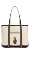 Polo Ralph Lauren Holiday Bear Small Shopper Tote Ecru/black In Multi