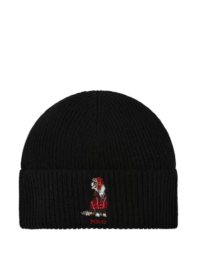Polo Ralph Lauren Holiday Dog Beanie Hat In Black