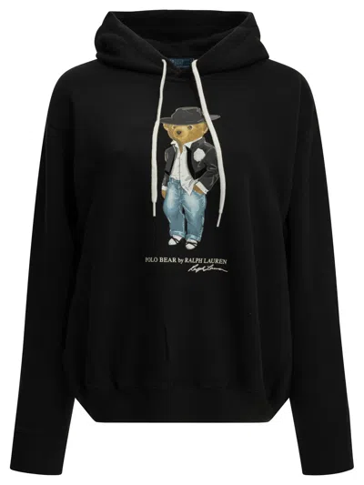 Polo Ralph Lauren "holiday Polo Bear" Hooded Sweatshirt In Black