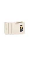 Polo Ralph Lauren Holiday Polo Bear Leather Zip Card Case Ivory In White