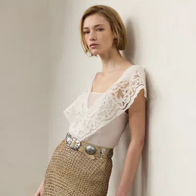 Polo Ralph Lauren Hollins Cotton Voile Short-sleeve Blouse In Cream