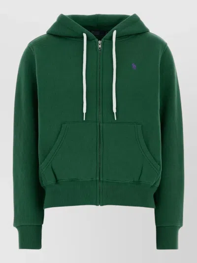 Polo Ralph Lauren Hooded Cotton Blend Sweatshirt Front Pockets In Green