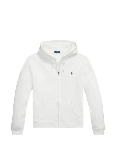 Polo Ralph Lauren Drawstring Hood Zip-up Hoodie With Embroidered Pony In White