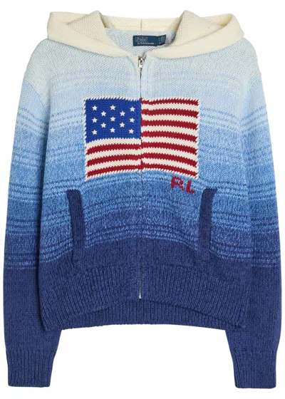 Polo Ralph Lauren Ombre Cotton Hoodie Knitwear Blue In Multi