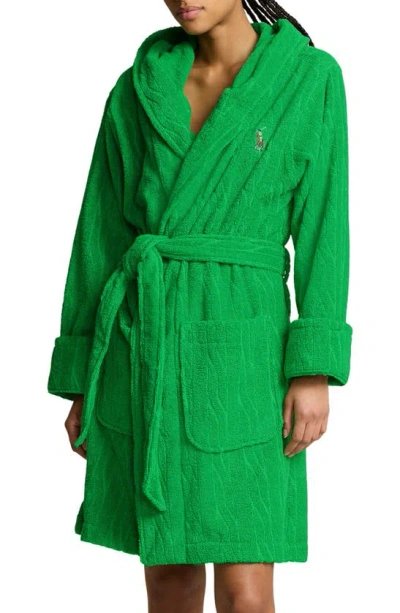 Polo Ralph Lauren Hooded Jacquard Dressing Gown In Bright Clover