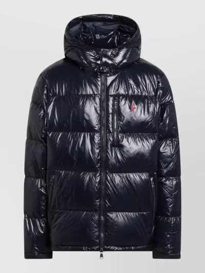 Polo Ralph Lauren Hooded Lightweight Quilted Padded Water Resistant Jacket In Black