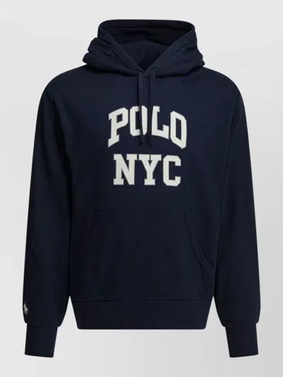 Polo Ralph Lauren Hooded Logo Sweatshirt Kangaroo Pocket Ribbed Hem In Multi