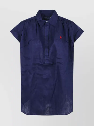 POLO RALPH LAUREN HOODED SHORT SLEEVE COLLARED SHIRT WITH PLEATS