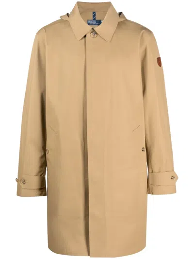 Polo Ralph Lauren Hooded Single-breasted Coat In Neutrals