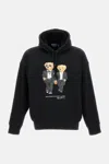 Polo Ralph Lauren Hooded Sweatshirt Featuring Bear Graphic And Ribbed Cuffs In Black