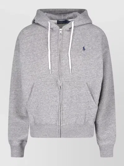Polo Ralph Lauren Hooded Sweatshirt Drawstring Hood Front Pockets In Gray
