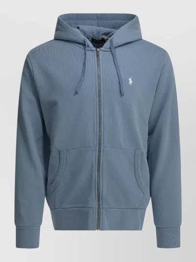 Polo Ralph Lauren Hooded Sweatshirt Logo Detail Kangaroo Pocket In Blue