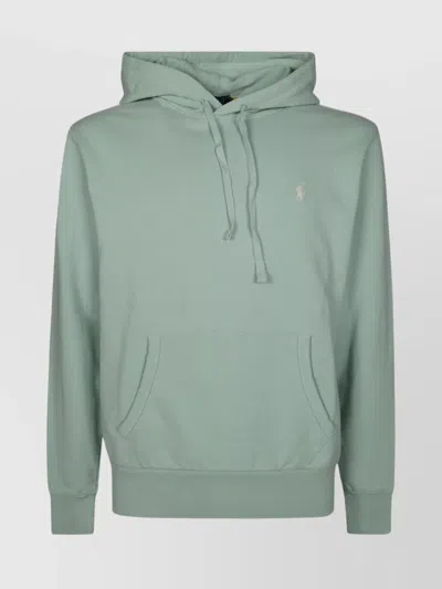 Polo Ralph Lauren Hooded Sweatshirt With Kangaroo Pocket And Ribbed Cuffs In Green