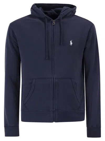 Polo Ralph Lauren Hooded Terry Cloth Sweatshirt In Blue
