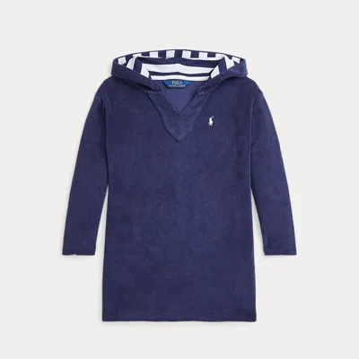 Polo Ralph Lauren Kids' Hooded Terry Cover-up In Newport Navy With Paper White