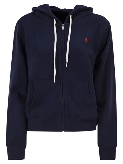 Polo Ralph Lauren Cotton-blend Zip-up Hoodie With Embroidered Logo In Blue