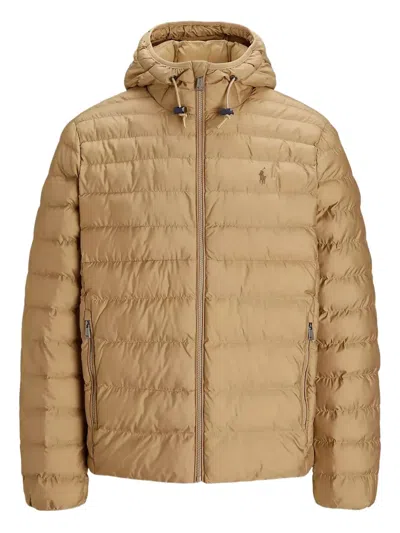 Polo Ralph Lauren Hooded Zipped Quilted Jacket In Brown