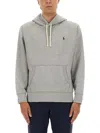 Polo Ralph Lauren Grey Cotton Hoodie With Contrasting Embroidered Logo In Gray