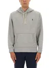Polo Ralph Lauren Grey Cotton Hoodie With Contrasting Embroidered Logo In Gray