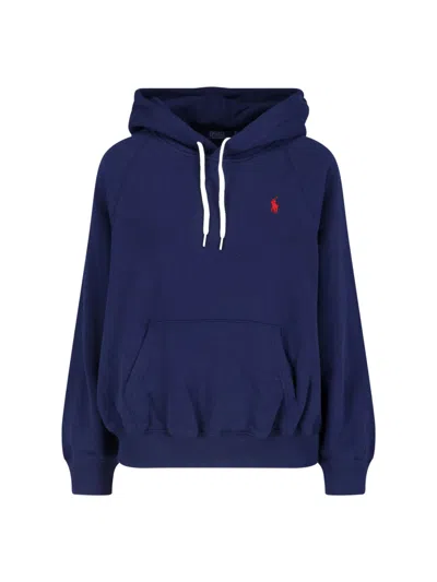 Polo Ralph Lauren Hoodie Top Drawstring Hood Kangaroo Pocket In Blue