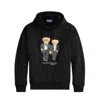 Polo Ralph Lauren Hooded Sweatshirt Featuring Bear Graphic And Ribbed Cuffs In Black