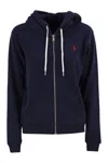 Polo Ralph Lauren Zip-up Hoodie With Drawstring Hood And Kangaroo Pockets In Blue