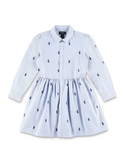 Polo Ralph Lauren Kids' Horses Shirt Dress In Blue Hyacinth
