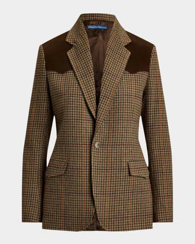 Polo Ralph Lauren Houndstooth Merino Wool Tweed Blazer In Brown