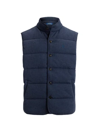 Polo Ralph Lauren Houndstooth Quilted Vest In Blue